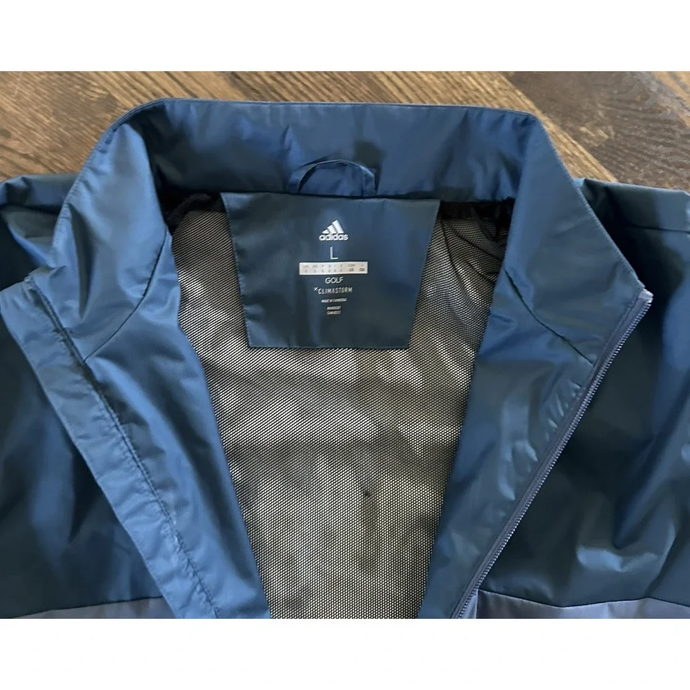 Adidas Golf CLIMASTORM Windbreaker Jacket Mens Large Blue Grey Zip Up